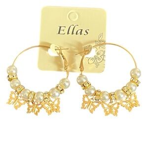 Gold Pearl Butterfly Earrings